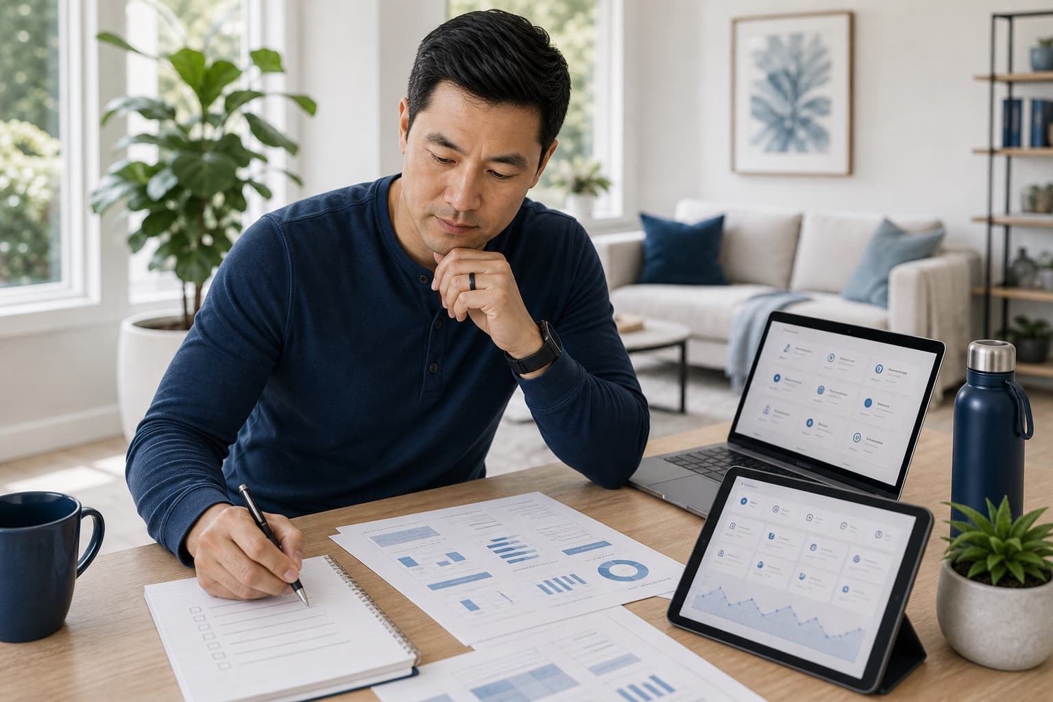 A healthy adult preparing visit questions from records, wearable trends, and lab pages