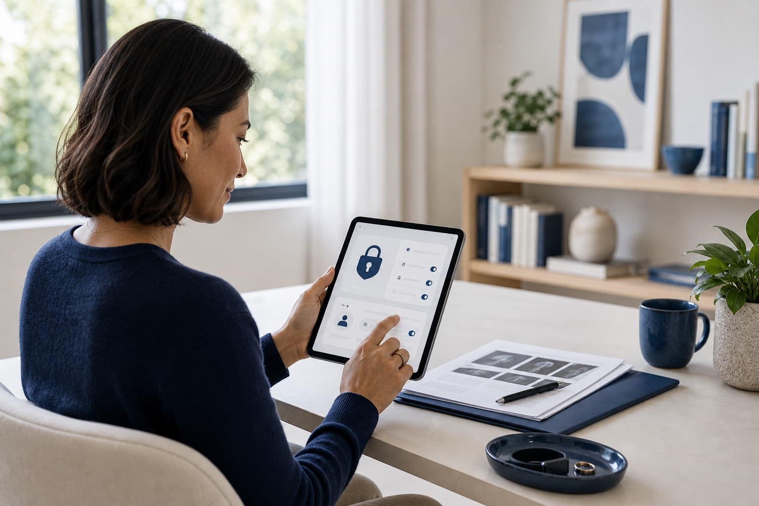 A person reviewing consent controls for health records on a tablet